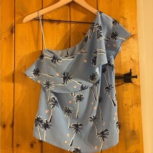 C&e Collective Soft Blue tropical Patterned Top